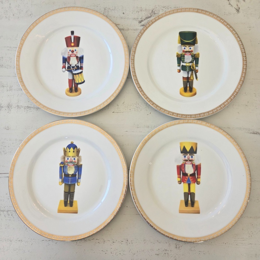 Set Of 4 Gump's San Francisco Nutcracker Xmas Holiday Appetizer Plates 8.75" Box